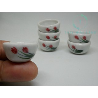 ถ้วยจิ๋ว ลายดอกไม้ งานเซรามิค ชาม ถ้วย ของจิ๋ว ของตกแต่ง