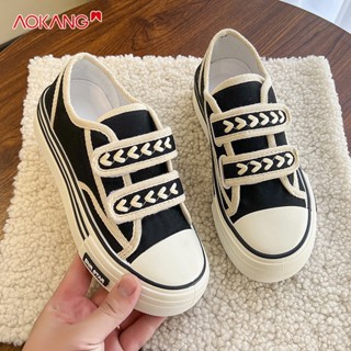 AOKANG Mai Sui Canvas Shoes ผู้หญิงหนา soled Velcro การเคลื่อนไหวของนักเรียนรองเท้าคณะกรรมการสบาย ๆ