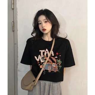 2482# ANTWANT ผ้าฝ้าย 100% แบรนด์ไทด์ ป่า เด็กก่อนวัยเรียน สั้น เสื้อยืดแขนสั้น หญิง ป่า ทันสมัย เสื้อแจ็กเกต อิน
