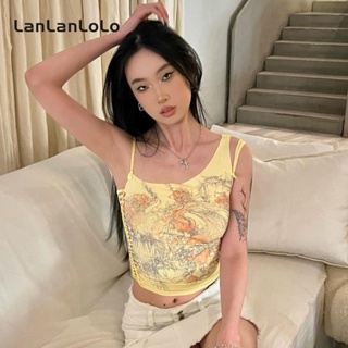 Lanlanlolo เสื้อกล้าม แขนกุด ลําลอง พิมพ์ลาย ฉลุลาย สําหรับผู้หญิง 2023