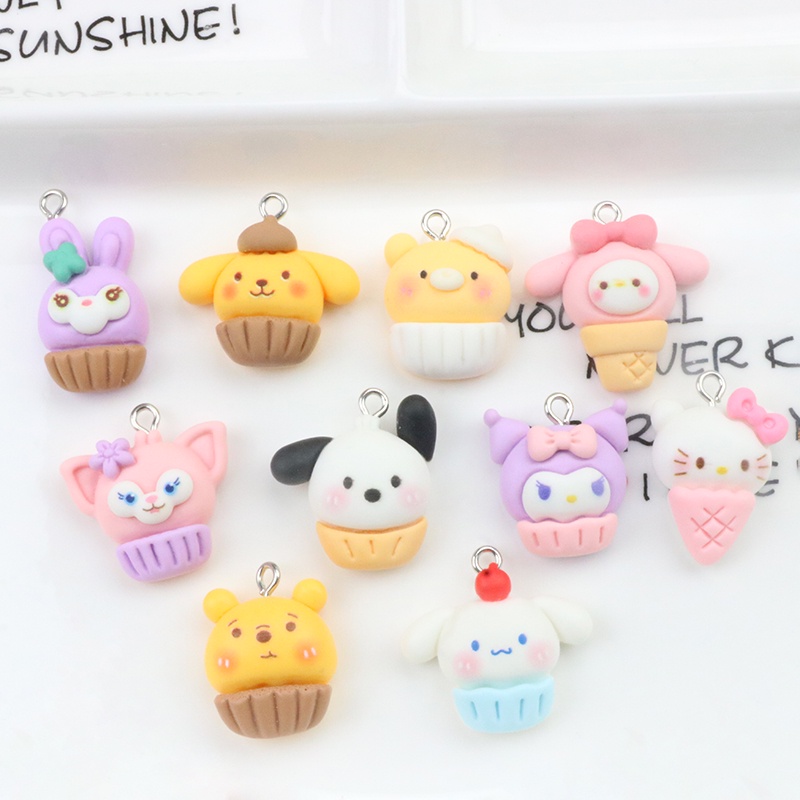 DIY เครื่องประดับอุปกรณ์เสริมเรซิ่นจำลองอาหารเล่นการ์ตูนคัพหวานโคนเค้กต่างหูสร้อยข้อมือจี้ขนาดเล็กวัสดุ