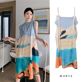 MANSA oil painting suspender dress เดรสยาว เดรส