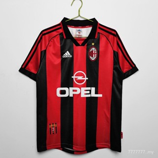 เสื้อกีฬาแขนสั้น ลายทีมชาติฟุตบอล Milan 98-99 ACM สไตล์วินเทจเรโทร