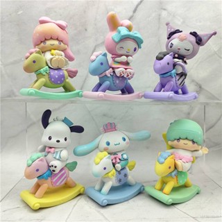 Hobby ฟิกเกอร์ Sanrio Kuromi Melody Cinnamoroll Pochacco LittleTwinStars พร้อมของเล่นม้า สําหรับเด็ก 6 ชิ้น