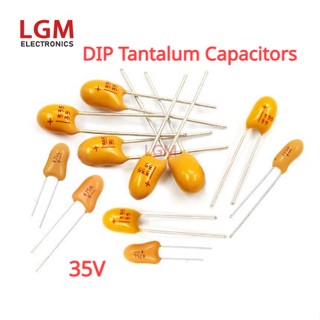 ตัวเก็บประจุแทนทาลัม DIP 35V 1UF 2.2UF 3.3UF 4.7UF 10UF 22UF 33UF 47UF 100UF 10 ชิ้น