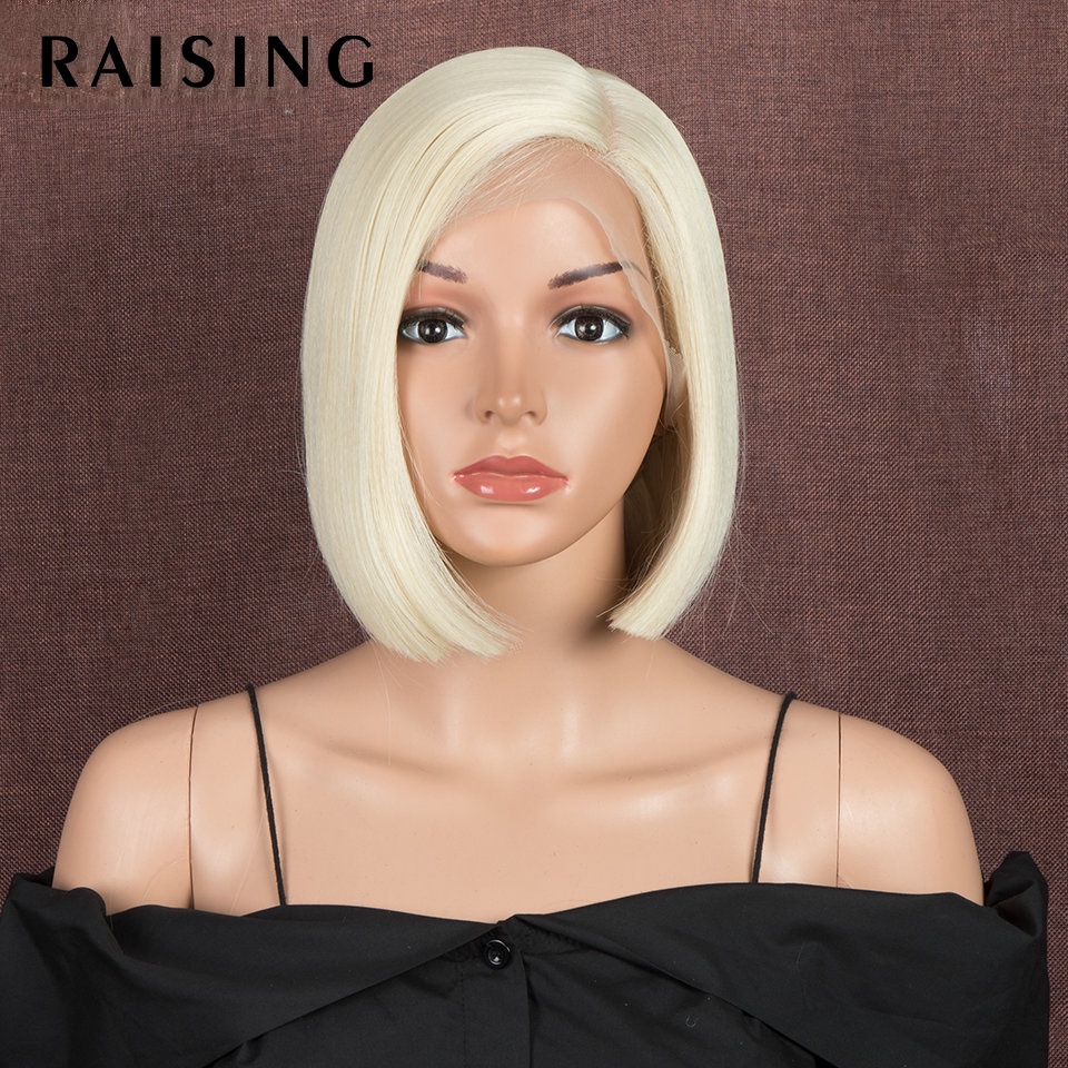 Raising วิกผมบ๊อบสั้น สังเคราะห์ ลูกไม้ สีบลอนด์ 10 นิ้ว 613 สีแดง ทนความร้อน สําหรับผู้หญิง