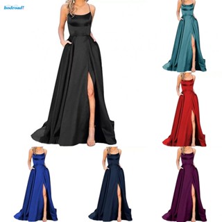 【HODRD】Women Elegant Backless Long Dress Satin Strapless Party Prom Side Slit Dress【Fashion】