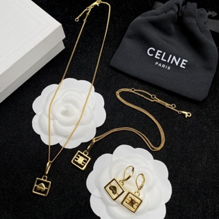 เครื่องประดับ ต่างหูสตั๊ด เหล็กไทเทเนียม รูปโลโก้ตัวอักษร Celine แฟชั่นสําหรับผู้หญิง