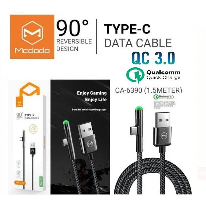 MCDODO CA-6390 ข้อศอก 90 องศา รูปทรง L NO.1 SERIES 1.5M TYPE-C USB-C GAMING CABLE ลวด