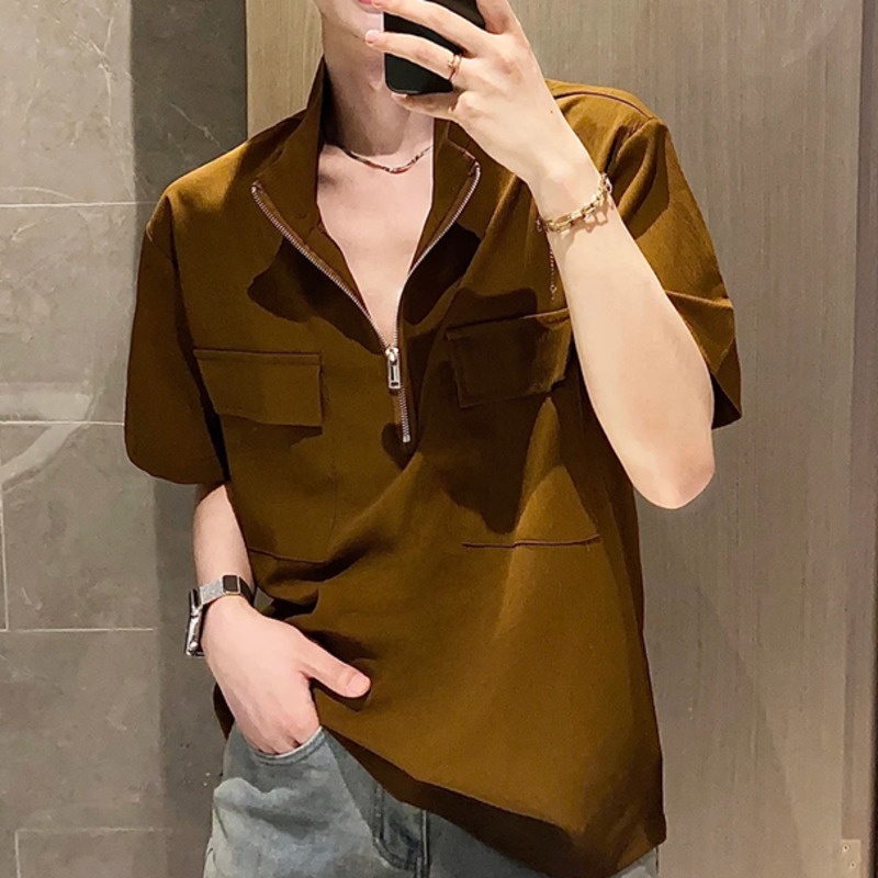 เสื้อโปโลชาย คอปกแขนสั้น ทรงหลวม เกาหลี แฟชั่น หน้าร้อน เสื้อยืดผู้ชาย