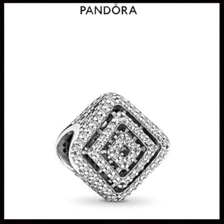 Pandora สร้อยข้อมือเงิน 925 ประดับลูกปัด เพชร ทรงสี่เหลี่ยม