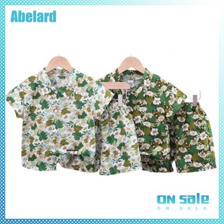 Abelard เสื้อเชิ้ตแขนสั้น คอปก พิมพ์ลายใบไม้ และกางเกงขาสั้น สําหรับเด็กอายุ 1-6 ปี 2 ชิ้น