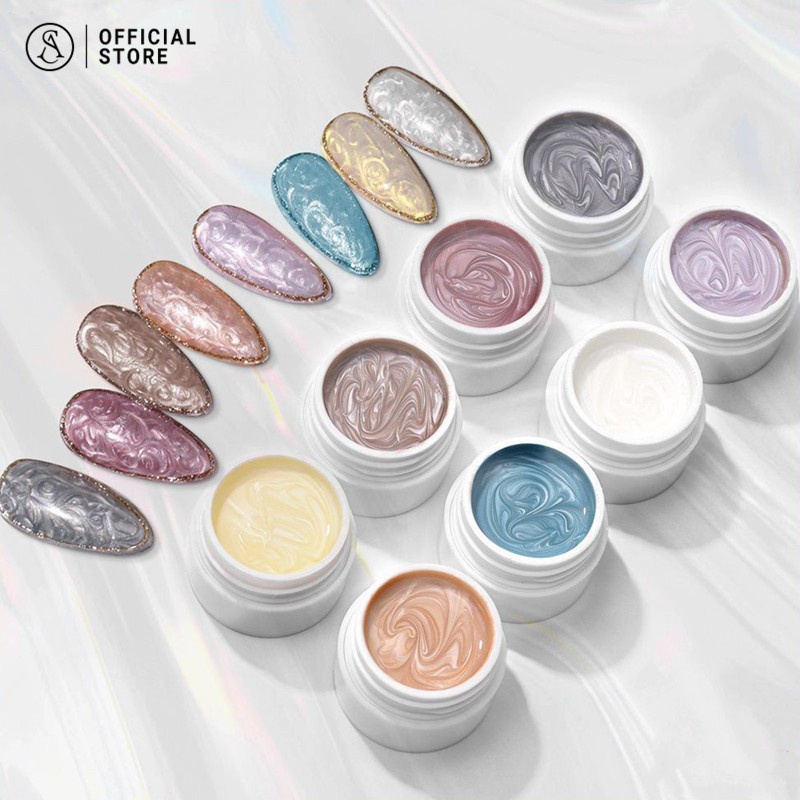 Monja 5ml/Case Nail Art UV Gel for Shell Thread Patterns 3D Effect 8 Colors Glitter Pearly Sparkly Soak Off Salon Home DIY Manicure Design Tool Devices