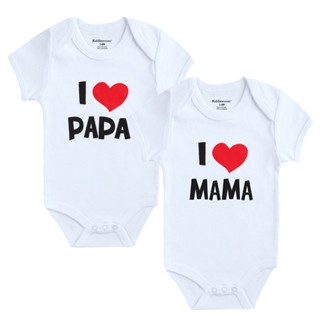 ชุดรอมเปอร์ แขนสั้น ผ้าฝ้าย 100% ลาย I love Papa Mom สีขาว สําหรับเด็กทารกแรกเกิดผู้หญิง 2 ชิ้น ต่อล็อต T0DI