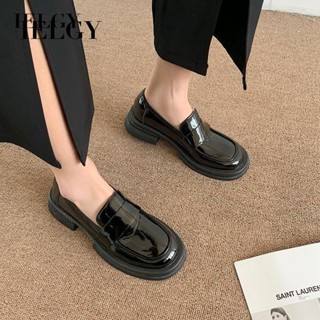IELGY รองเท้าโลฟเฟอร์ ส้นหนา สีพื้น สไตล์ญี่ปุ่น สําหรับผู้หญิง