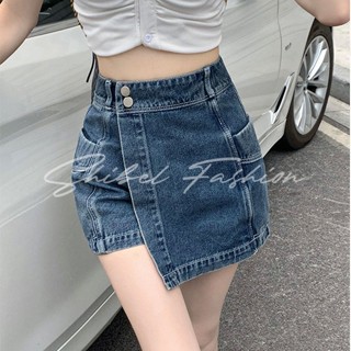 กางเกงเดนิมที่ไม่สม่ำเสมอ กระโปรงทรงเอเอวสูงเล็กกระทัดรัดในฤดูร้อน Spice Girl Retro Slim Package กระโปรงสะโพก