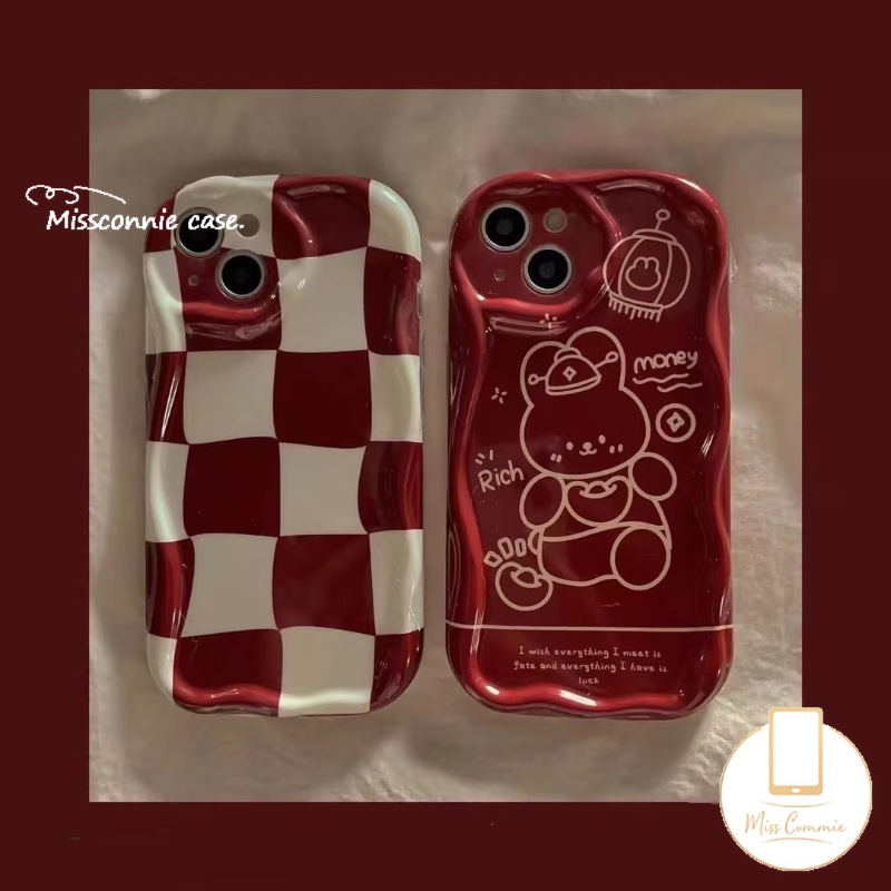 เคสโทรศัพท์มือถือ ลายตารางหมากรุก กระต่ายสีแดง 3D สําหรับ Oppo A95 A58 A16 A18 A96 A38 A77 A77S A15s A1K A5 A9 A12 A57 A16k A7 A15 A17 A53 A3s A5s A17K A31 A76 A16s A55 A74 A54 Reno 10 4F 5 8T เคสขอบ