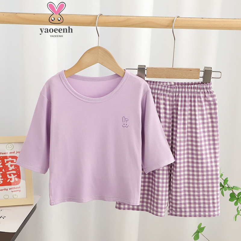 【YAOEENH】ชุดนอน เสื้อครอป แขนสามส่วน และกางเกง ขนาดกลาง และขนาดใหญ่ 90-180 ซม. สําหรับแม่ และลูก