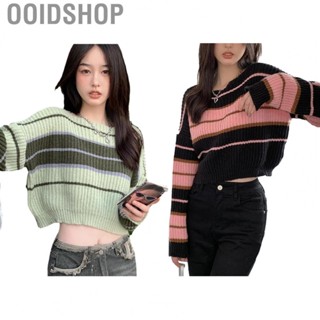 Ooidshop Knitted Short Top  Long Sleeves  Fiber Round Neck Women Short Sweater Short Sweater  for Outdoors