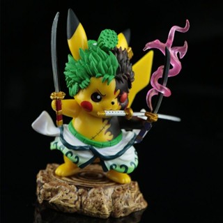 ตุ๊กตาฟิกเกอร์ Pokemon Pikachu COS Zoro Luffy Yamaji Three Swords Flow Q Version ของเล่นสําหรับเด็ก