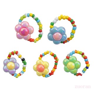 Zuo แหวนลูกปัด ลายดอกไม้น่ารัก แฮนด์เมด ยืดหยุ่น ซ้อนกันได้ เครื่องประดับแฟชั่น