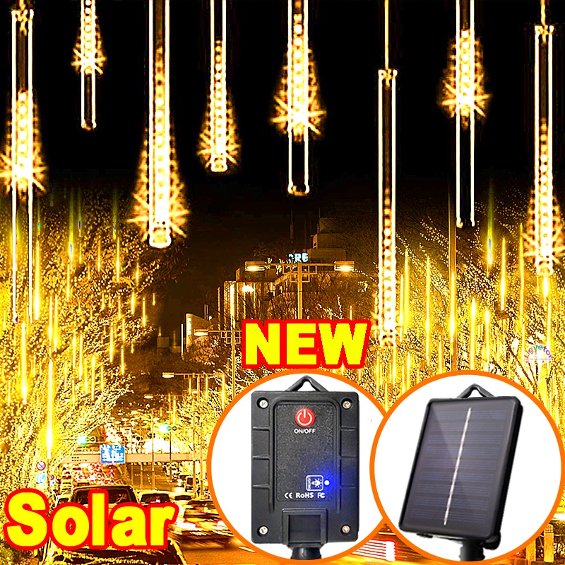 LED พลังงานแสงอาทิตย์ดาวตกฝนไฟกลางแจ้งกันน้ํา Icicle Fairy String ไฟสําหรับบ้านสวนตกแต่งคริสต์มาส