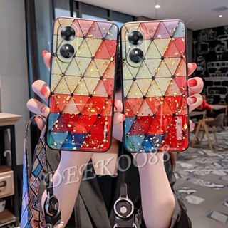 พร้อมส่ง เคสโทรศัพท์มือถือยาง TPU กันกระแทก ประดับเพชร พร้อมสายคล้องคอ สําหรับ OPPO A98 A78 A17 A17K A77S 5G