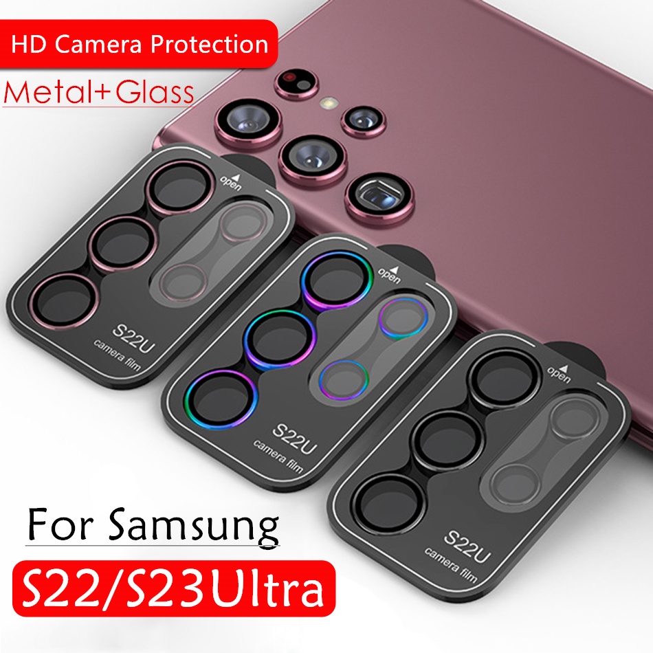 SAMSUNG กล้องสําหรับsamsung Galaxy S24FE S23 S22Ultra 4G 5Gแหวนโลหะกล้องเลนส์ฟิล์มสําหรับSamsung S24Ultra S23Plus S22Ultra S22 s24 Plus FEกระจกนิรภัยเลนส์ป้องกัน
