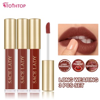 Sace Lady Matte Liptint Set Long Wearing Waterproof Mini Liquid Lipstick Kit High Pigmented Lip Makeup 3ชิ้น/เซ็ต [TOP]