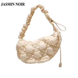 Jasmin NOIR กระเป๋าถือ กระเป๋าสะพายไหล่ ผ้าไนล่อน ลายสก๊อต เรียบง่าย สําหรับสตรี