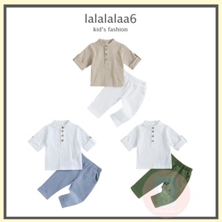 Laa6- เสื้อเชิ้ตแขนสั้น และกางเกงขายาว เอวยางยืด สีพื้น แฟชั่นฤดูร้อน สําหรับเด็กผู้ชาย