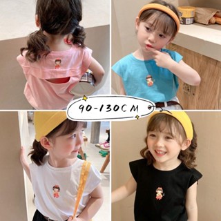 【Girls T Shirt】เสื้อยืดแขนสั้น ผ้าฝ้าย พิมพ์ลายกลวง สไตล์เกาหลี สําหรับเด็กผู้หญิง (1-8 ปี)