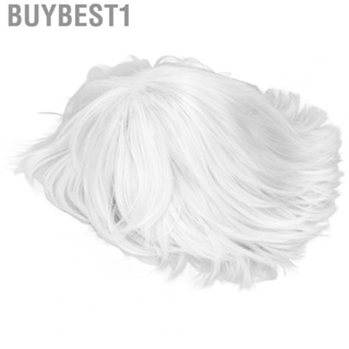 Buybest1 Short Synthetic Wig  Fluffy Heat Resistant White Natural Look Fashionable Men Cosplay Wig for Costume Parties