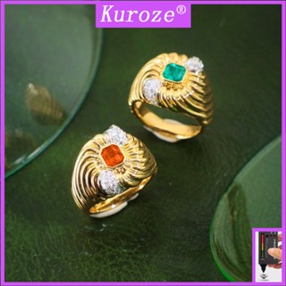 Kuroze แหวนทอง 18K ประดับเพชร สีแดง หรูหรา