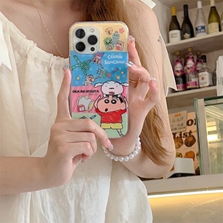 เคสโทรศัพท์มือถือ ซิลิโคน กันกระแทก ลายการ์ตูนชินจังน่ารัก สองชั้น สําหรับ Iphone 13 14promax 14 13Pro 11 12