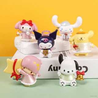 Ag ตุ๊กตาฟิกเกอร์ Sanrio Kuromi Melody Cinnamoroll Pachacco Purin ของเล่นสําหรับเด็ก 6 ชิ้น