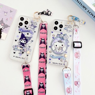 Yiki|เคสโทรศัพท์มือถือแบบนิ่ม ใส ลายการ์ตูน Kuromi Cinnamoroll พร้อมสายคล้องข้อมือ สําหรับ OPPO Find X6 Pro X6 X5 Pro X5 Lite X5 X3 Pro X3 F21S F21 Pro F19 F17 Pro F11 Pro F11 F9 Pro F7 F5