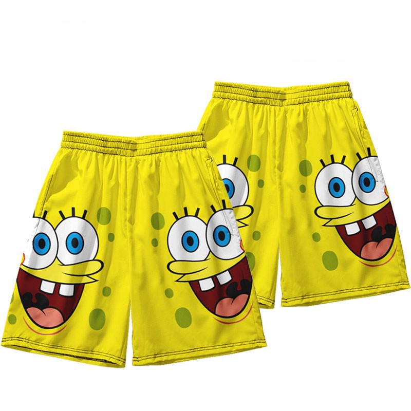 กางเกงขาสั้นลําลอง พิมพ์ลาย Spongebob SquarePants แฟชั่นฤดูร้อน สําหรับผู้ชาย