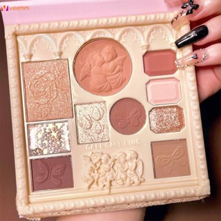 4 In1 Callcalling Embossed Angel Eyeshadow &amp; Blush &amp; Highlighter &amp; Contouring All-in-one Disc Fine Shimmering High Chroma Not Flying Powder Easy To Color No Fading No Smudged veemm