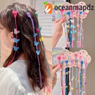 Oceanmapdz เด็กผู้หญิง ที่มีสีสัน วิกผมแฟชั่น ทุกวัน หวาน เครื่องประดับผมเด็ก ปลอม มองไม่เห็น ธรรมชาติ บิด ถักเปีย หมวกกันน็อก การ์ตูน ผีเสื้อ หางม้า