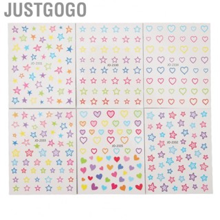 Justgogo Self Adhesive Nail Decals 6 Sheets Mix Color Different Patterns Decorative Art Lovely Heart Star Shape for Salon