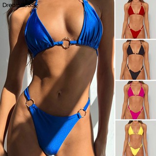 Drea-1 ชุดบิกินี่ผู้หญิง สีพื้น ผูกเชือก เบาะลวด ฟรีฤดูร้อน