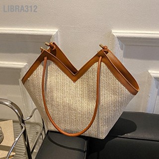 Libra312 กระเป๋าสะพายความจุขนาดใหญ่กระเป๋าใต้วงแขนสำหรับผู้หญิง Straw Leather Classic Tote Handbag