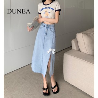 Dunea กระโปรงยีน เอวสูง ทรงสลิม ผ่าข้าง สําหรับผู้หญิง