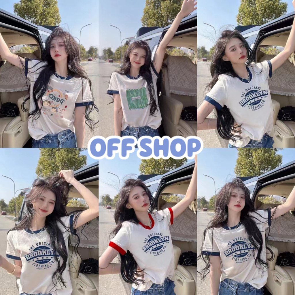 OFF SHOP พร้อมส่ง (OFF-96151-1/96151New) เสื้อยืดแขนสั้น ไหมพรมคอกลม 3สี ลายตัวอักษร  -C