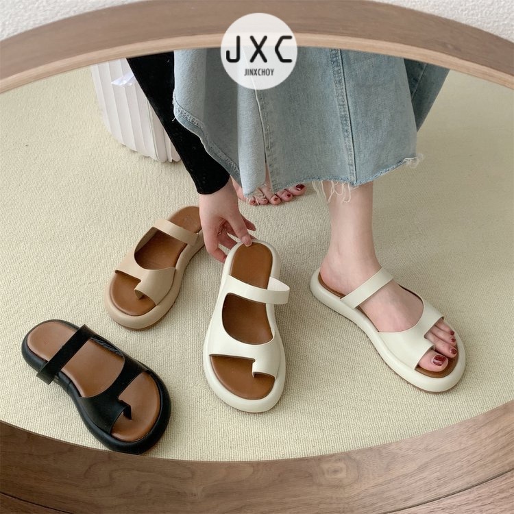แฟชั ่ นเกาหลีรอบ Toe Y2K สไตล ์ ใหม ่ ชุด Toe สีทึบสบาย Casual All-Match รองเท ้ าแตะแบนรองเท ้ าแตะนักเรียนวันหยุดชายหาดผู ้ หญิงรองเท ้ า Anti-Slip B