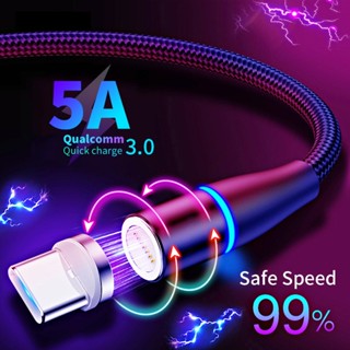 5a สายชาร์จแม่เหล็ก Micro Usb Type C Usb C ไฟ LED 1 เมตร 2 เมตร สําหรับโทรศัพท์มือถือ