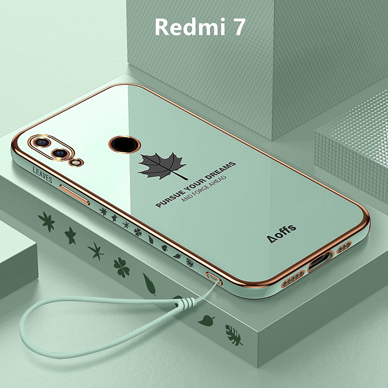 Casing Redmi 7 Case Maple Leaves Plating Cover Soft TPU Phone Case Redmi 7