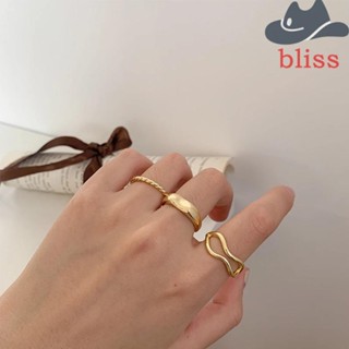 BLISS ชุดเครื่องประดับ แหวนโซ่ ทรงเรขาคณิต สีทอง สีเงิน สไตล์วินเทจ สําหรับผู้หญิง 3 ชิ้น ต่อชุด