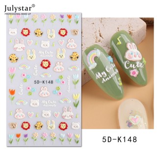 JULYSTAR ใหม่สติกเกอร์แต่งเล็บลายนูนสไตล์ร้อนการ์ตูนสัตว์ไม้ไผ่แพนด้าสติกเกอร์เล็บสามมิติรูปลอก